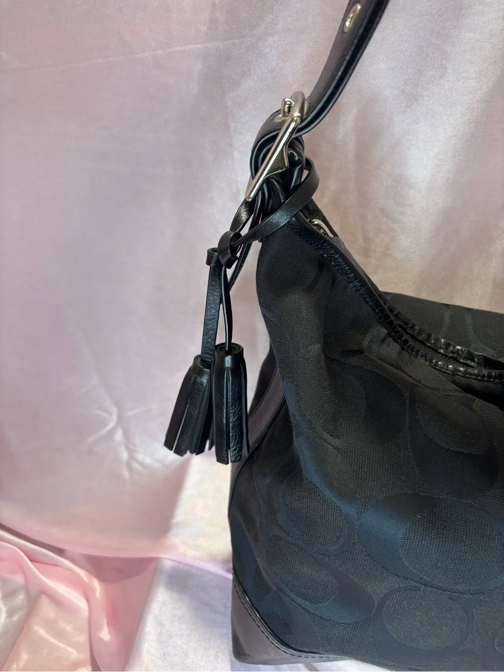 Coach Black Signature Hobo with Tassel Detail